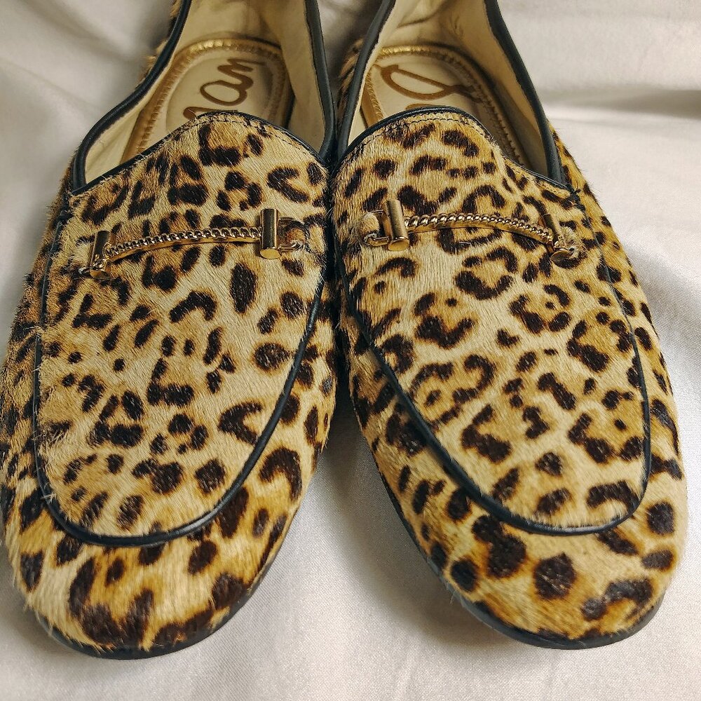 Sam Edelman Leopard Print Calf Hair Loafers in Tan and Black